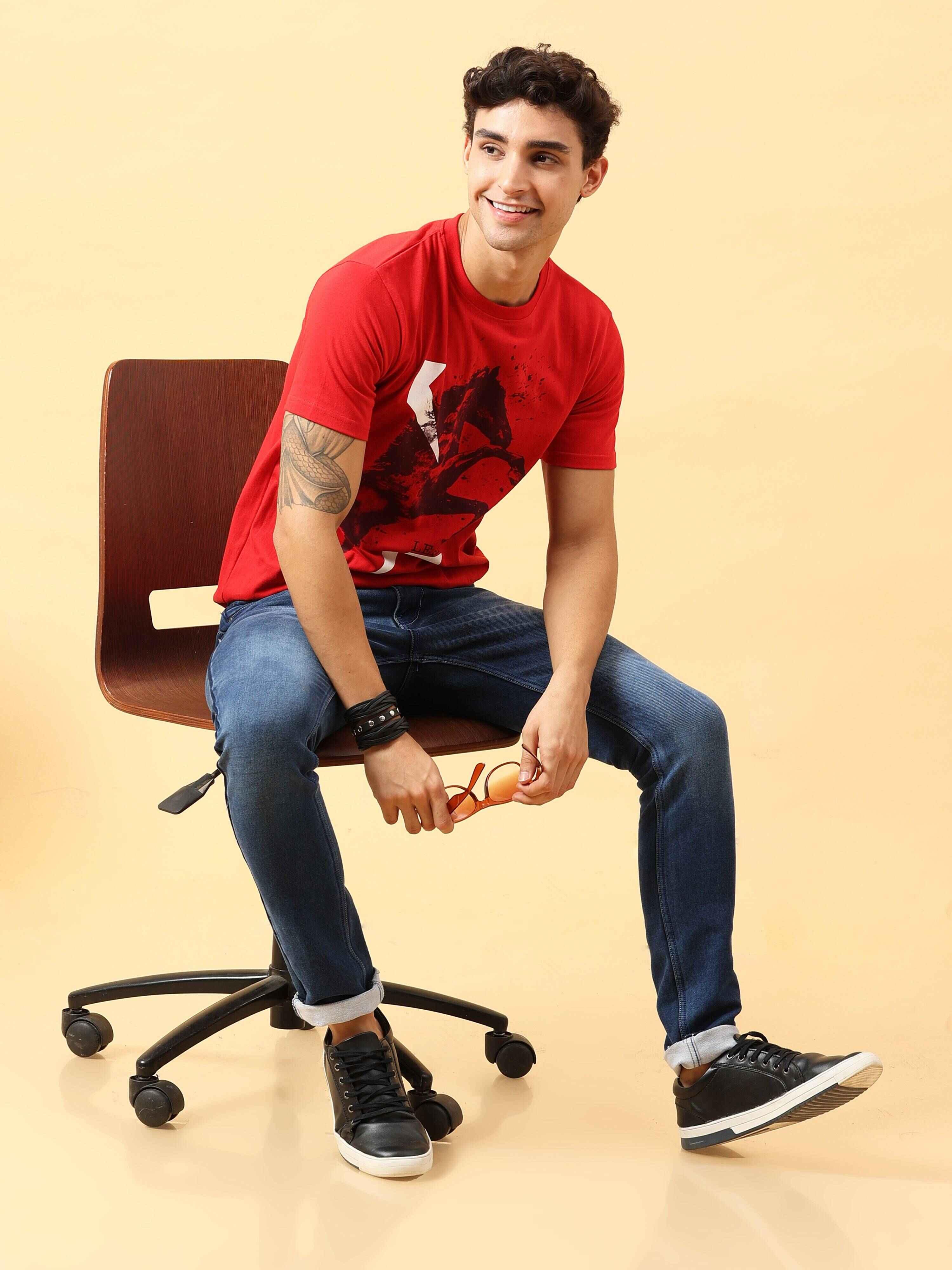 Red Printed T-Shirt for Men