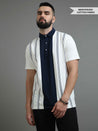 White and Navy Striped Polo T-Shirt