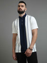 White and Navy Striped Polo T-Shirt