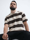 Brown and Grey Striped Polo T-Shirt for Men