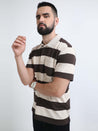 Brown and Grey Striped Polo T-Shirt for Men
