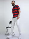 Red and Navy Striped Polo T-Shirt for Men