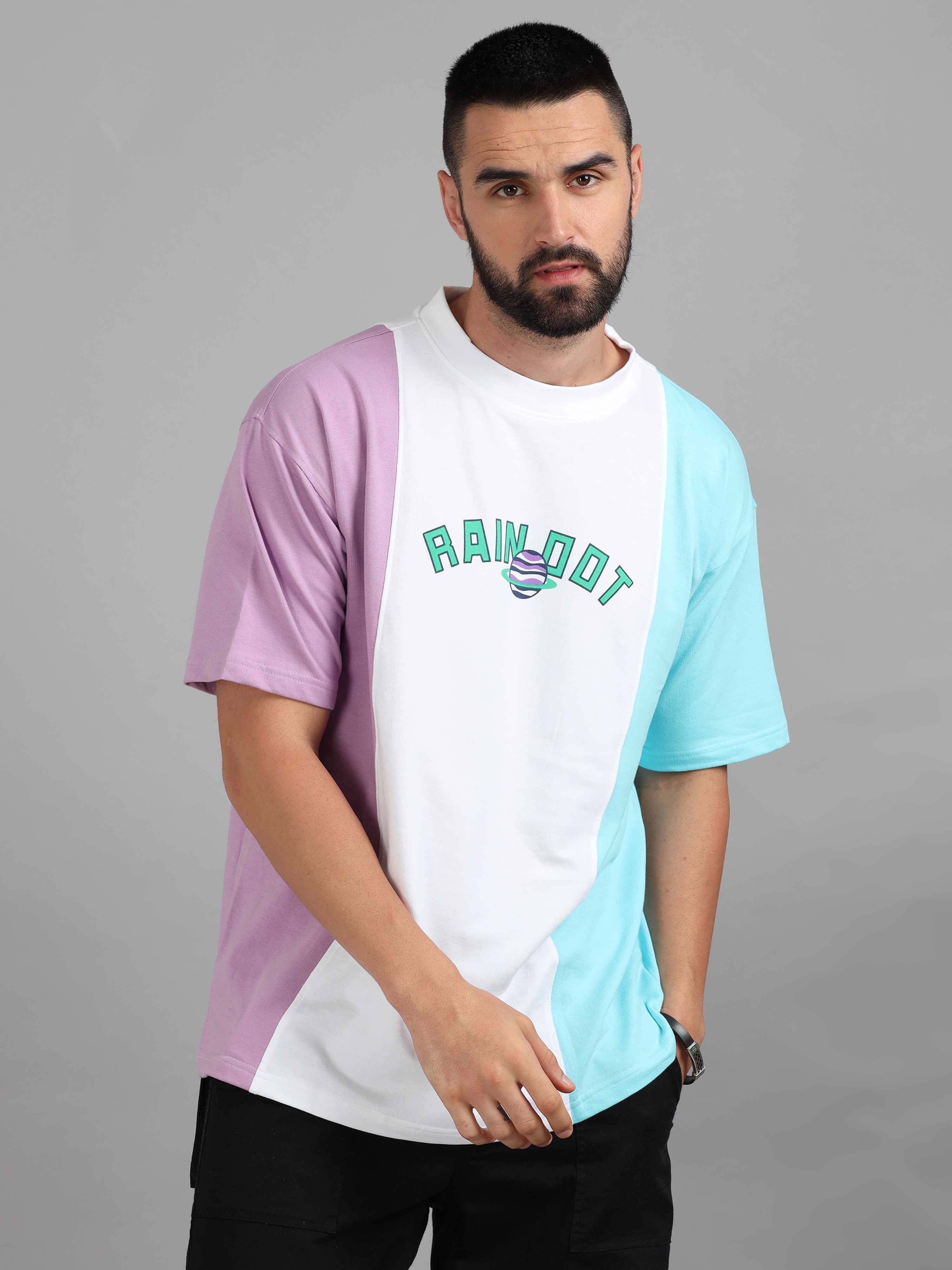 Pastel Colorblock Drop Shoulder T-Shirt for Men